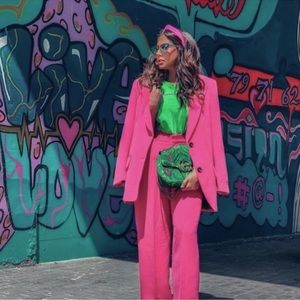 Zara Pink Blazer with Green Accents